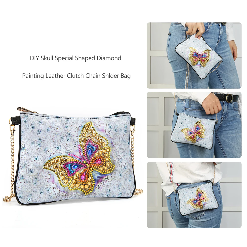 5D DIY Diamond Painting Wallet Chain Shoulder Bag Leather Women Clutch Coin Purse Cosmetic Storage Bag Gift for Women Girls