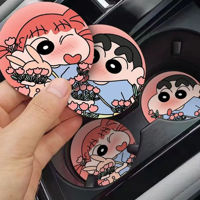 Crayon Shin-chan Car Cup Mat Cartoon Car Cup Holder Storage Pad Thicken Non-slip Universal Inside The Car Decorative Supplies