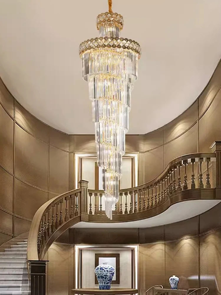 

Modern Luxury Crystal Long Stair Chandelier Staircase Lobby Villa Hotel Hall Decoration Home Appliacnt Ceiling Pendant light