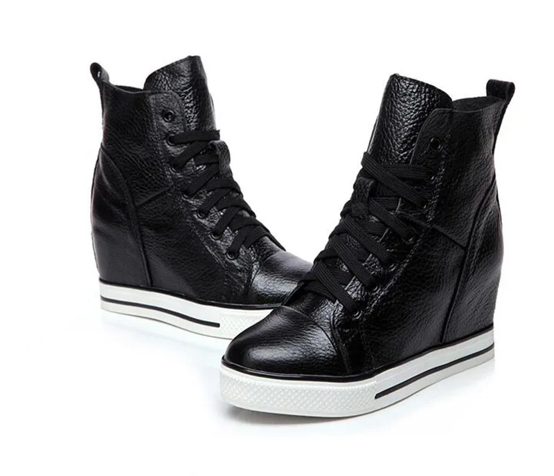 KNCOKAR New style four seasons fashionable small white shoe genuine leather inside heighten a round head fastens to take