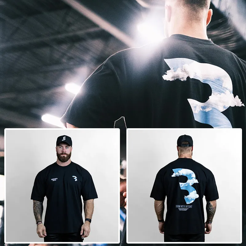 2026 new T-shirt short-sleeved loose-fitting sweat-absorbing sports top large size American pure  half-sleeve fitness apparel