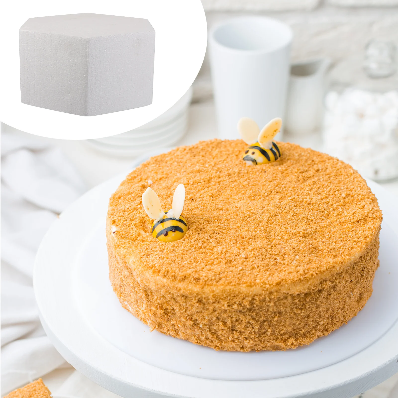 

1Pcs Fake Cake Embryo Hexagon Shape White Cake Dummy for Decorating Exercise Birthday Party Decor Photo Prop Creative