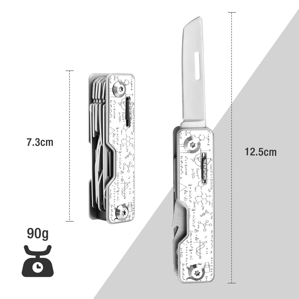 FLISSA 9 in 1 Multitool Folding Knife Pocket Mini Portable Stainless Steel Knife Outdoor Camping Knife Equation Decoration