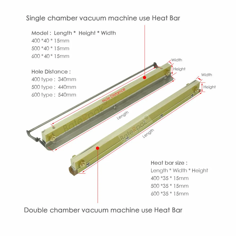 BateRpak-sellador al vacío de doble cámara DZ 400/500, barra de calor, pieza de calentador de máquina de sellado al vacío, precio de 1 piezas