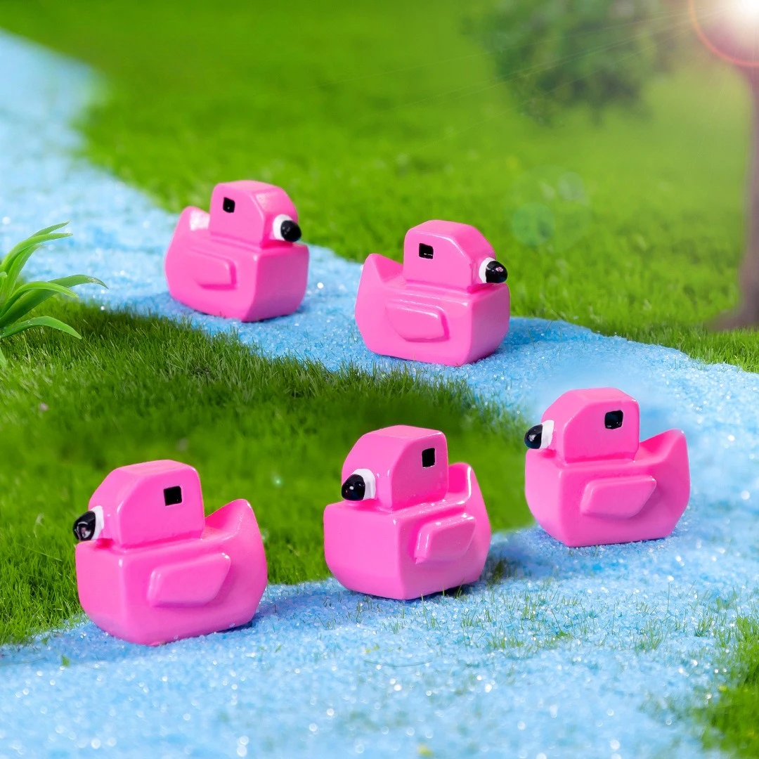 Pixel Square Flamingo Resin Figurines DIY Moss Micro Landscape Accessories Mini Desk Decor Ornaments