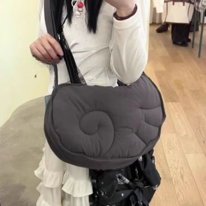 

Japanese Cute Angel Wings Shoulderbag Fashion Zipper Crossbody Bag Korean Cotton Comfortable Soft Cloud Bag Casual Large Handbag
