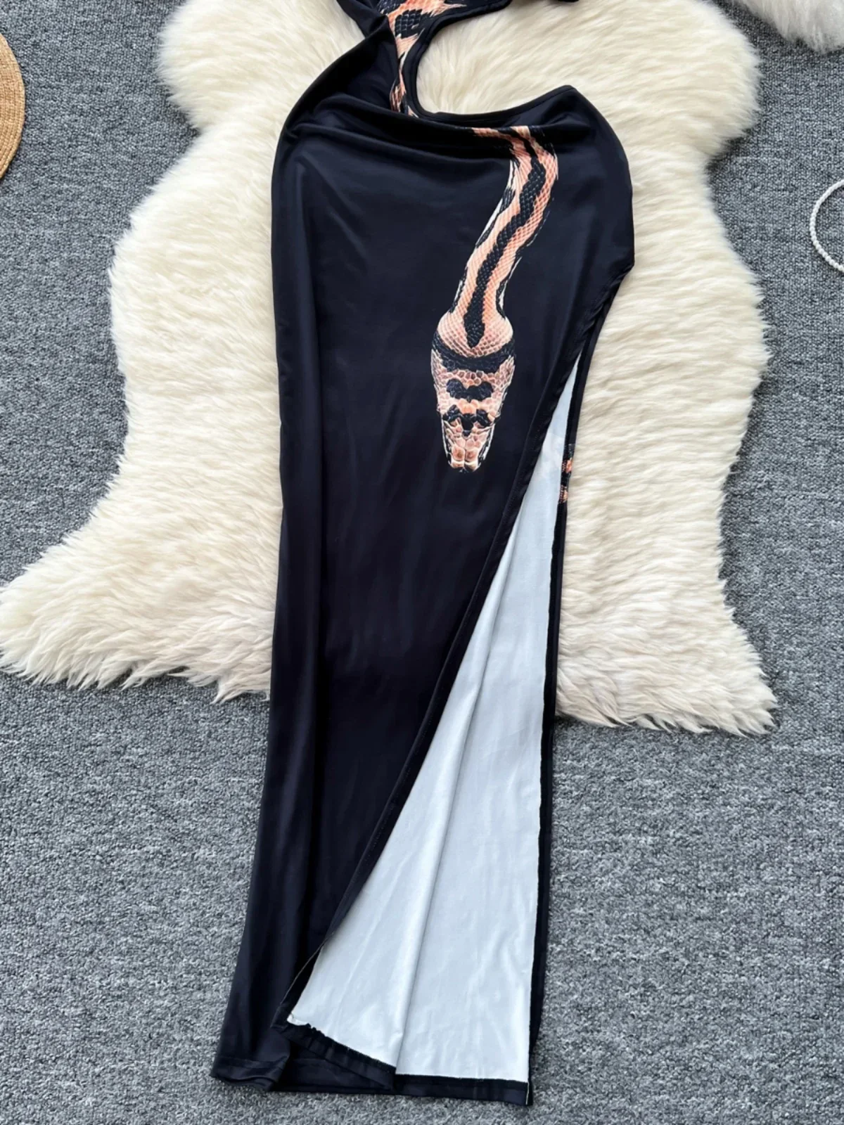 SsTss Seductor Pure Lust Sexy Recorte Cintura Delgada Estampado de Serpiente Sin Mangas Maxi Vestido Bodycon para Mujer