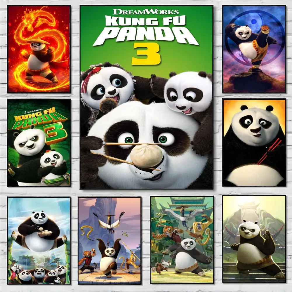 Pósteres de K-Kung-G F-FuES P-PandaES, arte de pared en acuarela, carteles decorativos para habitación, arte autoadhesivo, papel impermeable