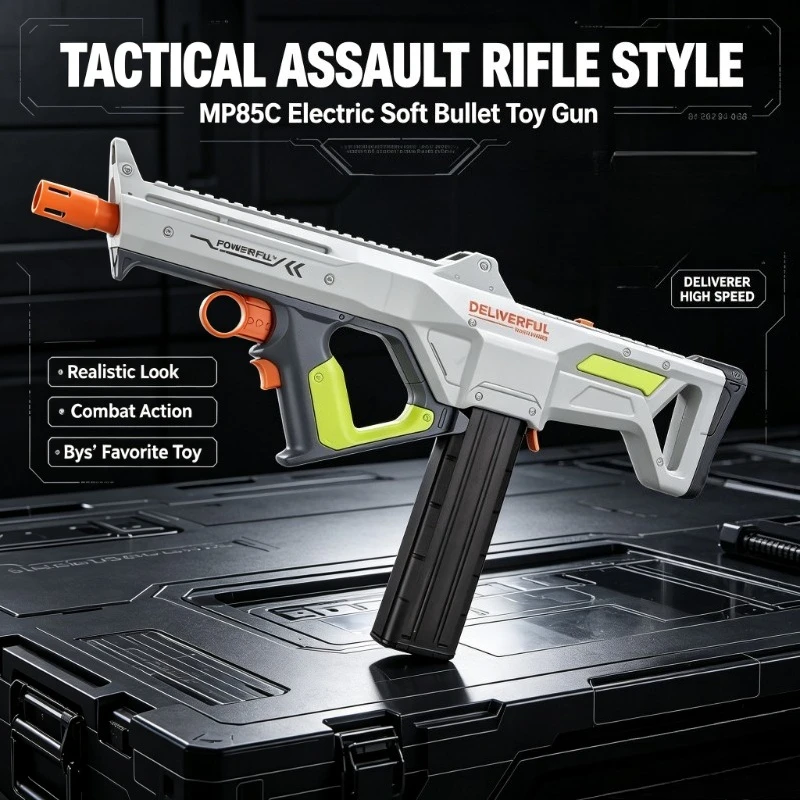 New Children's Electric High-speed Continuous Firing Mp85c Soft Bullet Gun Can Fire Toy Gun, Boys' Outdoor Combat Assault Rifle