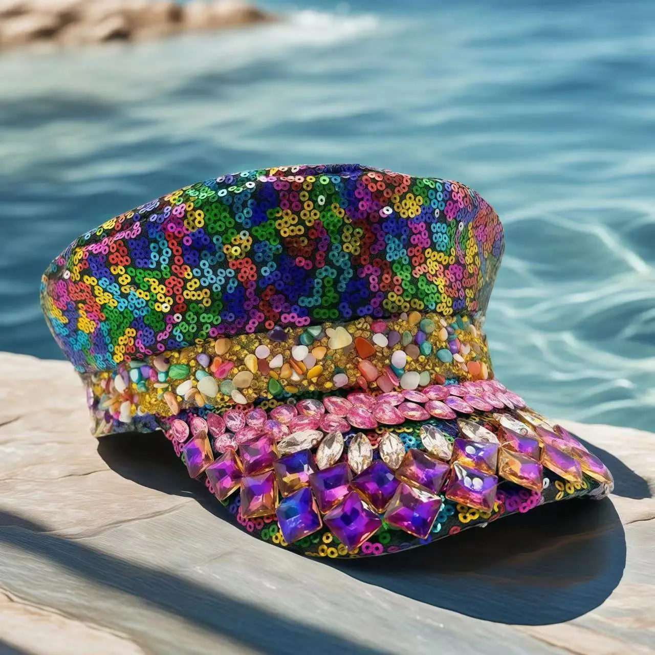 Steampunk Captain Hat Rhinestone for Carnival, Mardi Gras, Vintage Military Accessories & Cap for Men & Women