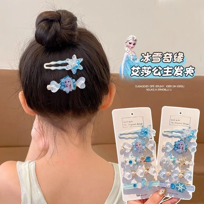 5 uds. Nueva moda de dibujos animados para niña, horquilla para el pelo de Elsa, accesorios para el cabello con flequillo para niñas, regalos de cumpleaños para niños