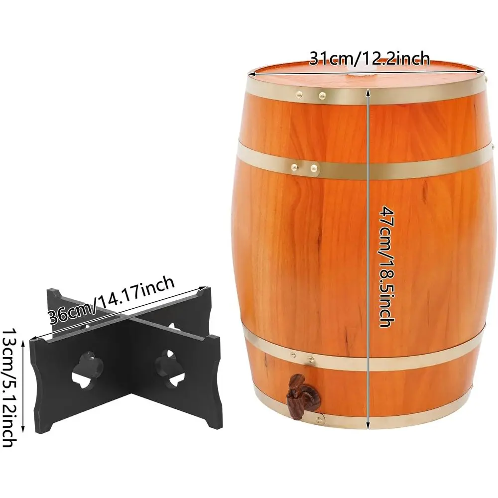 30L Vintage Wood Timber Wine Barrel Dispenser for Brandy Tequila Whiskey Rum Port (Upright 30L E) view 2