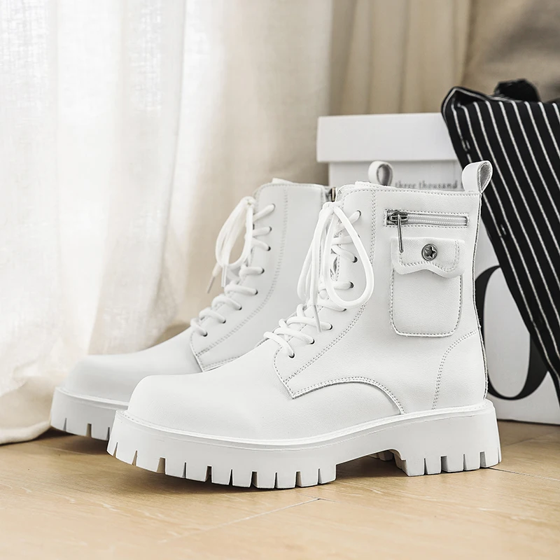 men fashion genuine leather boots brand designer shoes punk stage dress cowboy platform boot handsome motorcycle short botas man