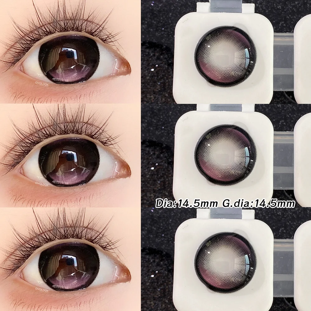 Image of OVOLOOK-2 Stück Runde Blaue/Braune/Graue/Schwarze Farbige Kontaktlinsen mit Großem Durchmesser für Augen mit Sehstärke Bestseller Schneller Versand