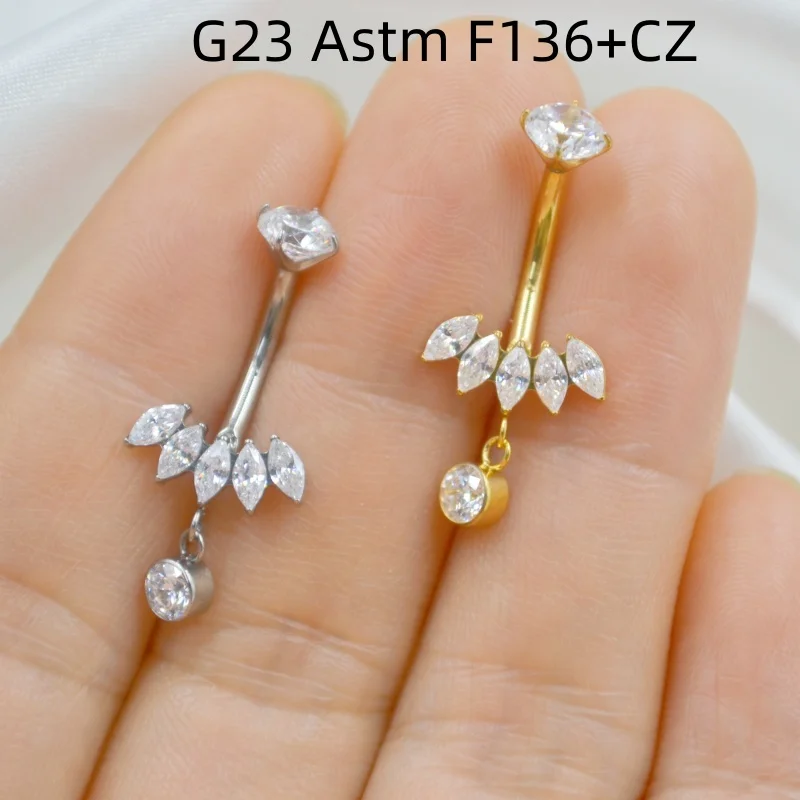 

10PCS Body Jewelry-G23 Titanium CZ Navel Belly Button Body Piercing 14G Navel Curve Barbells Belly Rings