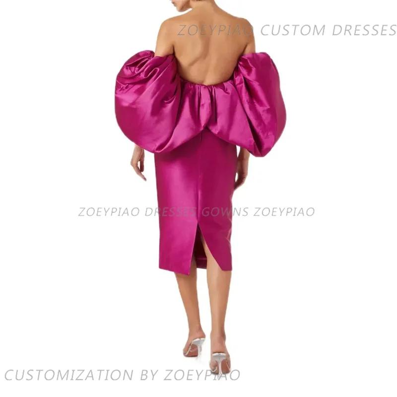 Fuchsia Satijnen Prom Dress Jurken Saudi Arabia Cocktail Party Cape Mouwen Strapless Formele Evenement Gelegenheid Jurk Lange Jurken