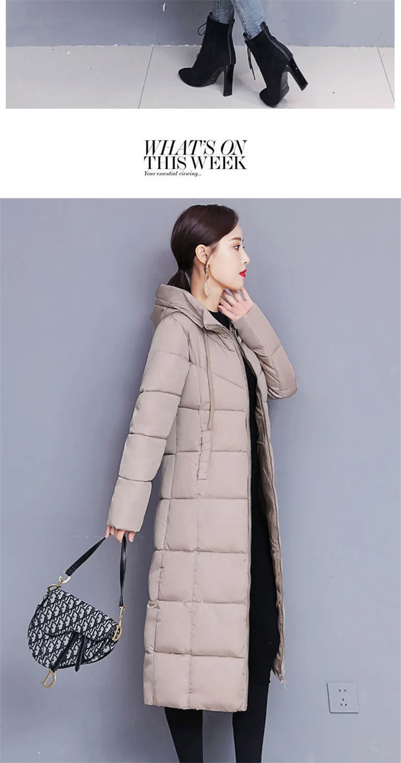 Winter 2023 New Down Cotton-Padded Jacket Long Loose Fashion Coat Thickened Outerwear Warm Zipper Hooded Solid Color Overcoat