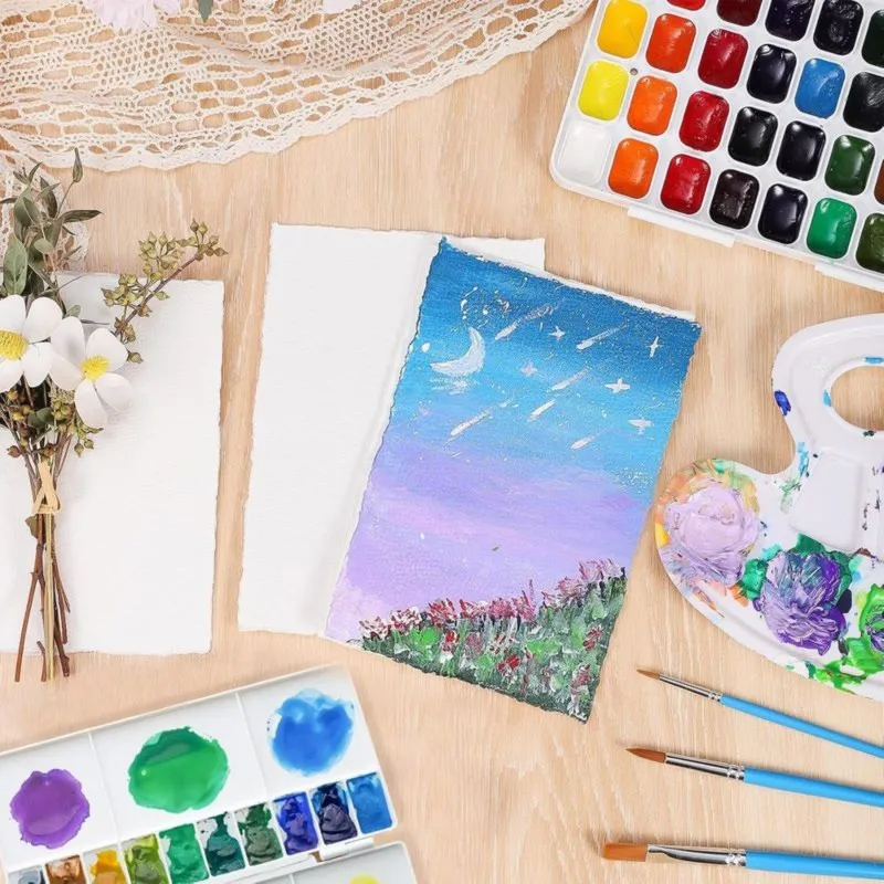 Super Sale 20 Sheets Watercolor Paper 6x8 Inch, Deckled Edge Cotton Paper, Rough Textured Handmade Paper for Painting & Crafts