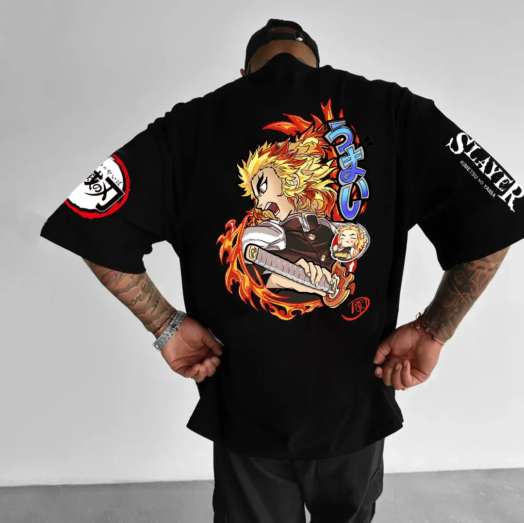 Bandai Demon Slayer Anime Print Mens T-Shirt Summer Clothes Womens Casual Cotton Oversized Short Sleeve T-Shirt Street Top