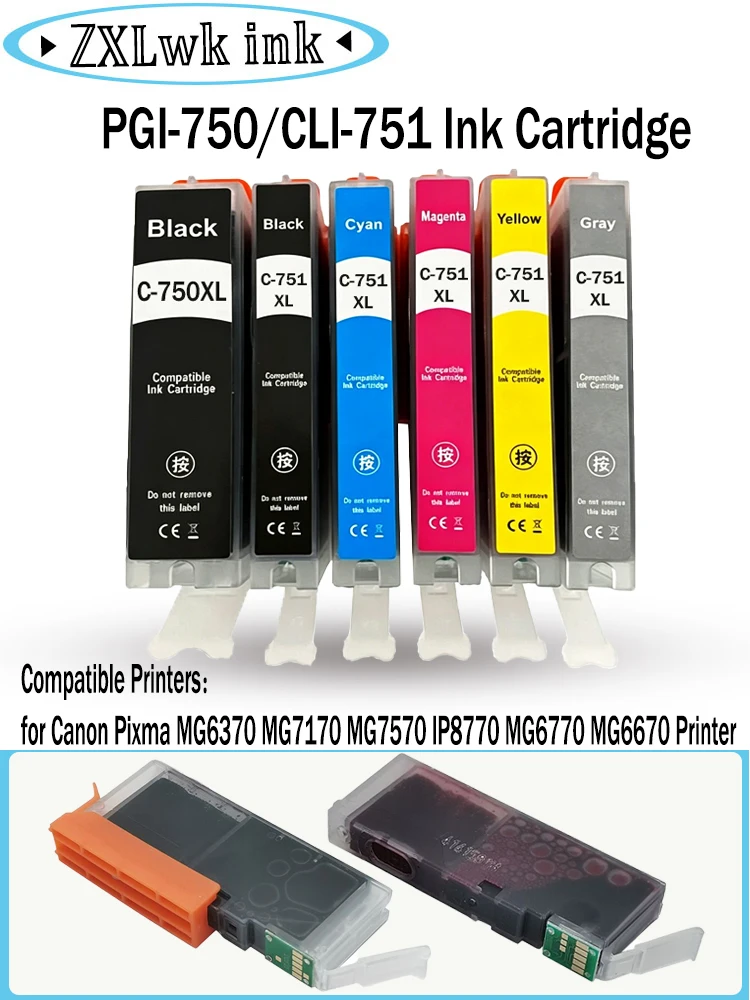 PGI-750 CLI-751 Ink Cartridge  Compatible Canon PGI 750 CLI 751 for Canon PIXMA MG6370 MG7170 MG7570 IP8770