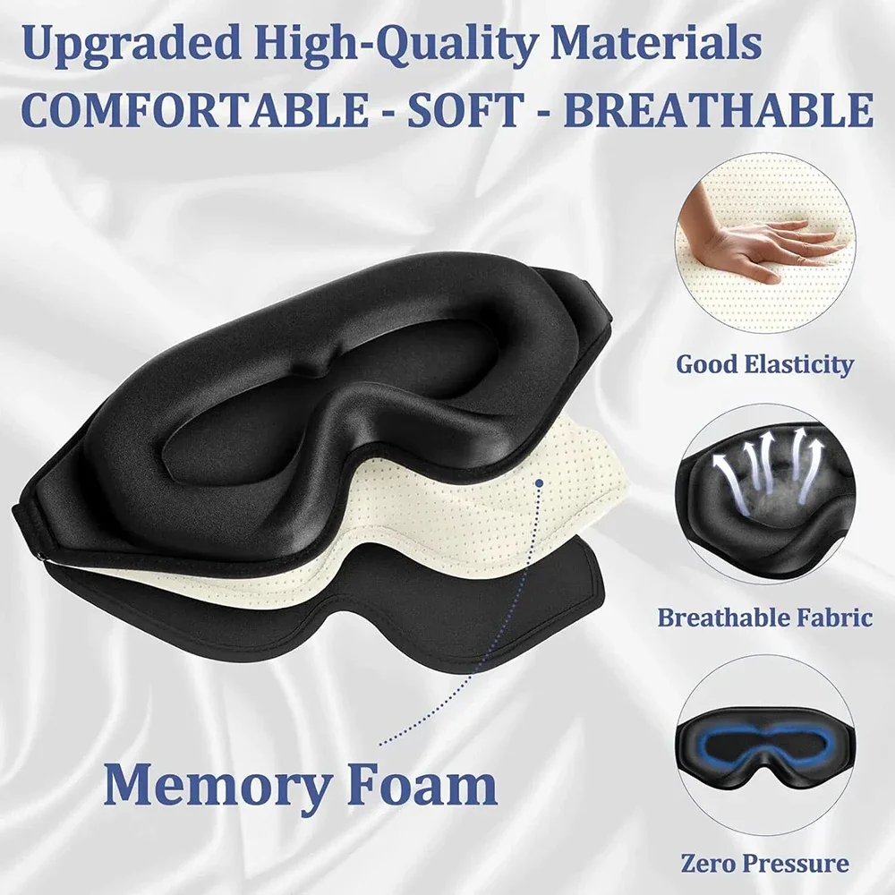 3D Eye Mask, Comfortable & Breathable Sleep Mask with Nose Pad, Adjustable Size Eye Cover for Sleeping, Travel & Nap, Blackout view 3