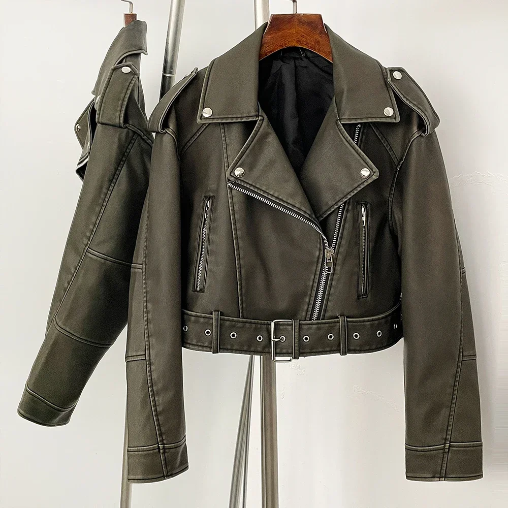 

Leather Coat Women New PU Jacket Eco-friendly Autumn Faux Leather Jacket Short Top Clothing Long Sleeve Spring Pockets Female