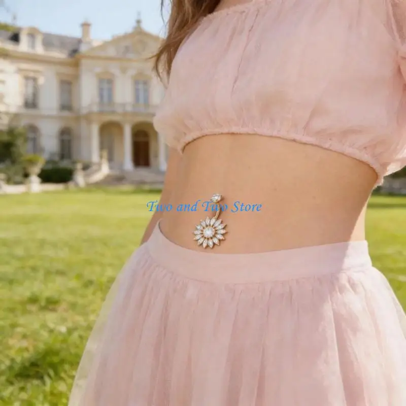 

HX6F Flower Belly Button Jewelry Delicate Flower Navel Rings Alloy Texture Suitable for Vacations and Parties Wear