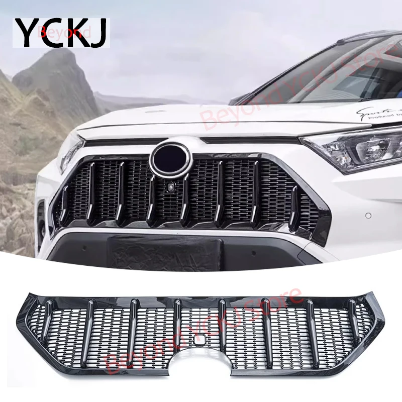 Car Front Grille Cover Trim For Fifth Gen Toyota RAV4 2020-2024 Black ABS Baking Paint Process Protector Sticker Sport Models