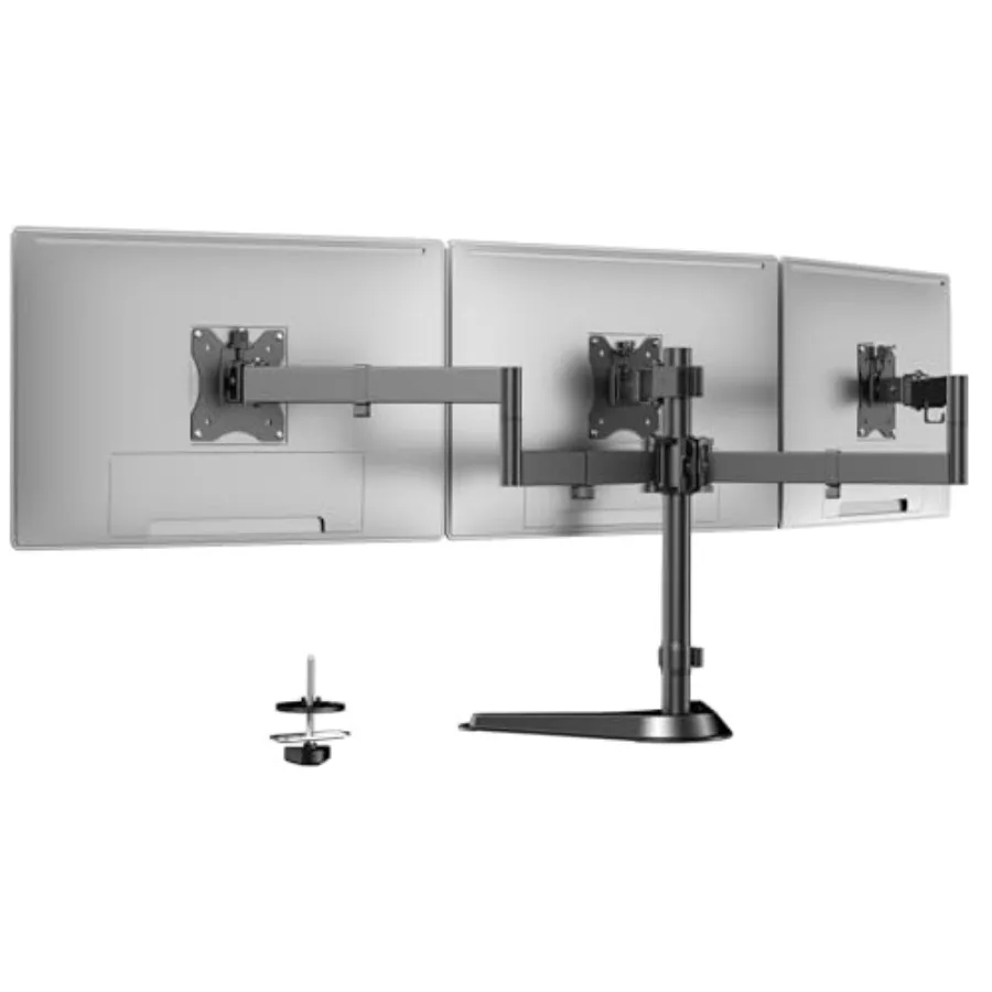 Triple Monitor Stand for Desk Use Steel Construction Black Full Motion Adjustable Arms with Cable Management and 22 lbs Capacit