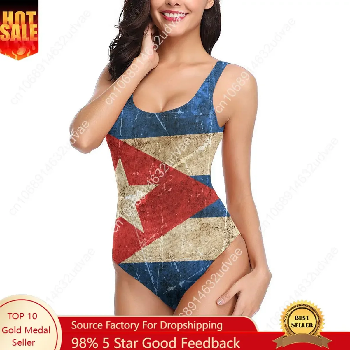 Vintage-Bikinis mit kubanischer Flagge im Used-Look, sexy Badeanzüge für Damen, niedrige Taille, schnell trocknend, Damen-Trainings-Strandbekleidung M3