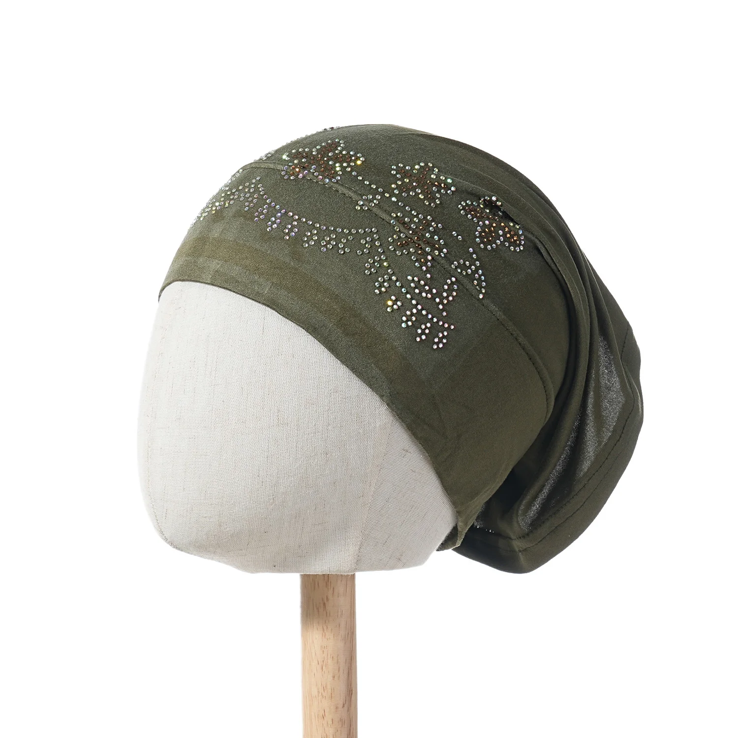 Goldene Glitzerkappen, muslimische elastische Krawatte auf der Rückseite, für Damen, funkelnder Turban, glänzende Strass-Innen-Hijabs, weiche Jersey-Unterkappen – Detail 8