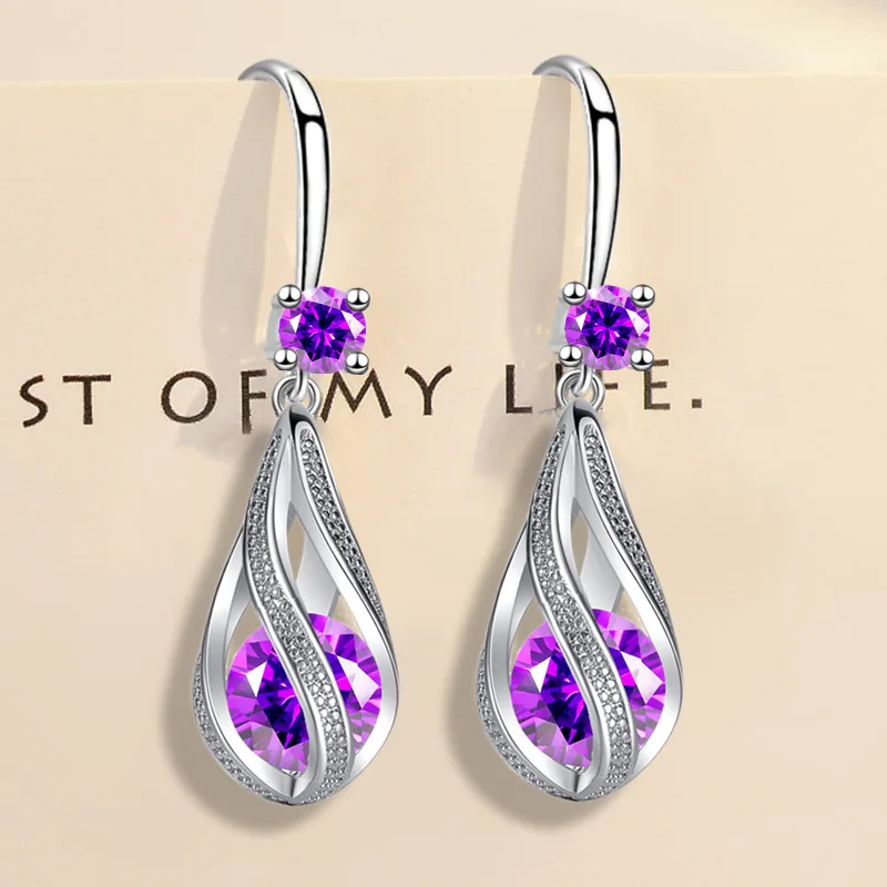 Charm 925 Sterling silver fine Purple Crystal earrings for women luxury fashion jewelry party wedding accessories Christmas gift