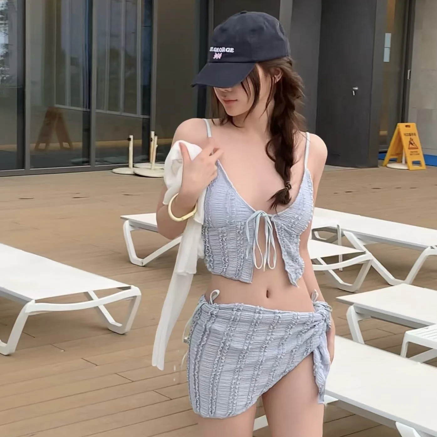 

Сексуальный раздельный купальник-бикини для женщин с небольшой грудью, корректирующий фигуру, для термальных источников, корейский бренд SVO, пляжная одежда