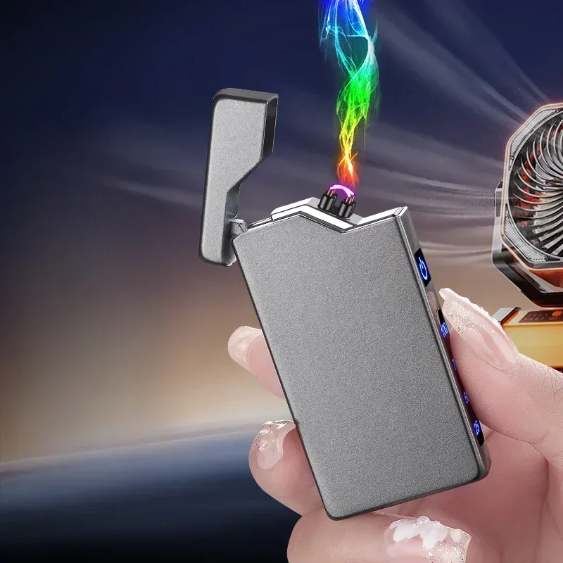 

Ветрозащитная металлическая зажигалка Type-C с быстрой зарядкой, USB светодиодная зажигалка с двойной дугой, перезаряжаемая зажигалка с цифровым дисплеем и сенсорным датчиком