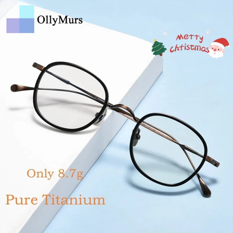 

OLLYMURS Ретро круглые титановые очки модные роскошные чистые пользовательские рецепты оптические очки оправа для мужчин и женщин очки