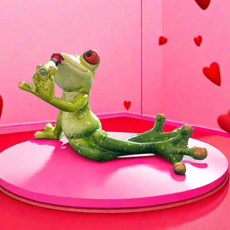 Enchanting Frog Lady Figurine Frogs with Lipstick Applied Sculptures Home Desktop Dresser Decoration Animal Statue Gifts Couples