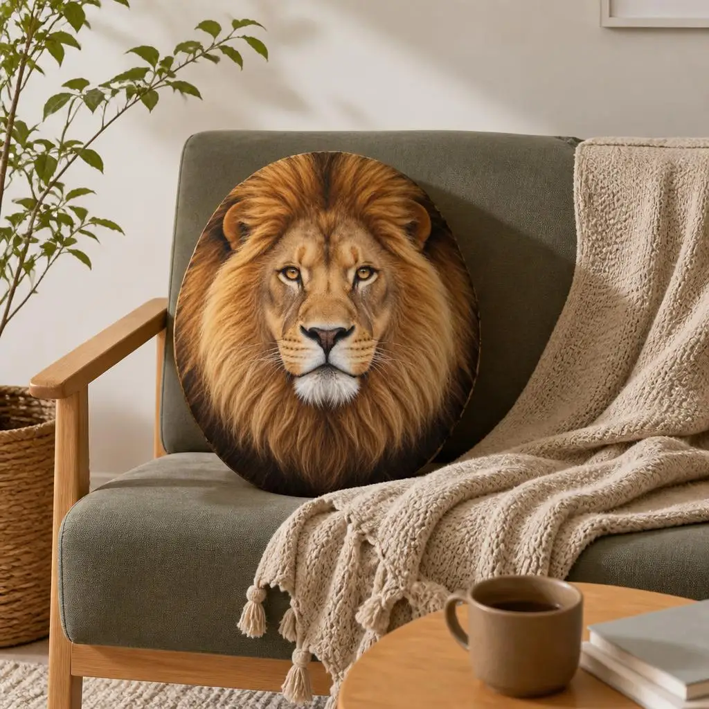 Lion Safari Plush Pillow African Wildlife Cushion Stuffed Throw Pillow Animal Lover Gift Sofa Chair Home Decor Accent