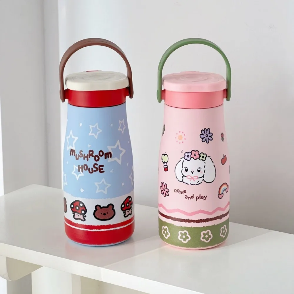 

Cute Mushroom Tumbler Ceramic Coated With Straw Handle Stainless Steel Thermos Mug For Water Coffee Tea Portable Thermal Cup