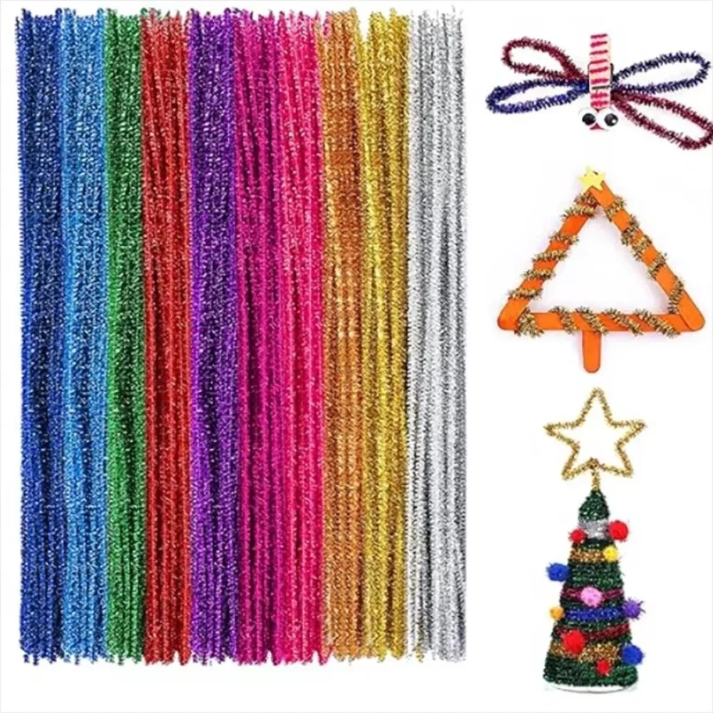 100pcs New 30cm Glitter Chenille Stems Wool Top Christmas DIY Craft Supplies Torsion Bar Wired Sticks