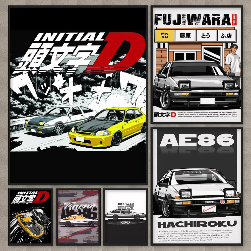 Initial Drift Car AE86 Poster HD Wall Art Home Decor Waterproof Print Bedroom Garage Party Gift