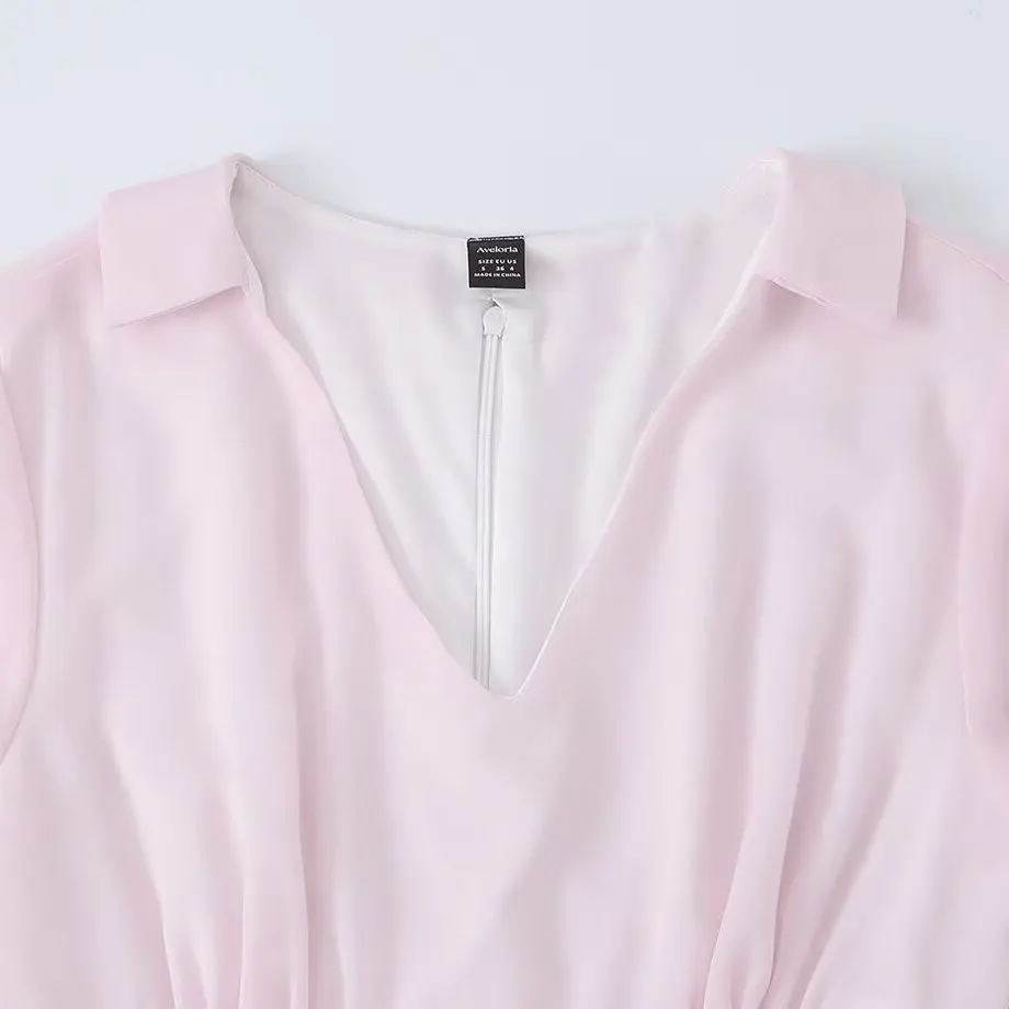 Sweet Fashionable Multi-Layered Flared Sleeve Chiffon Dress V-Neck High Waist Polyester Fiber Long Sleeve H-Style City Commute