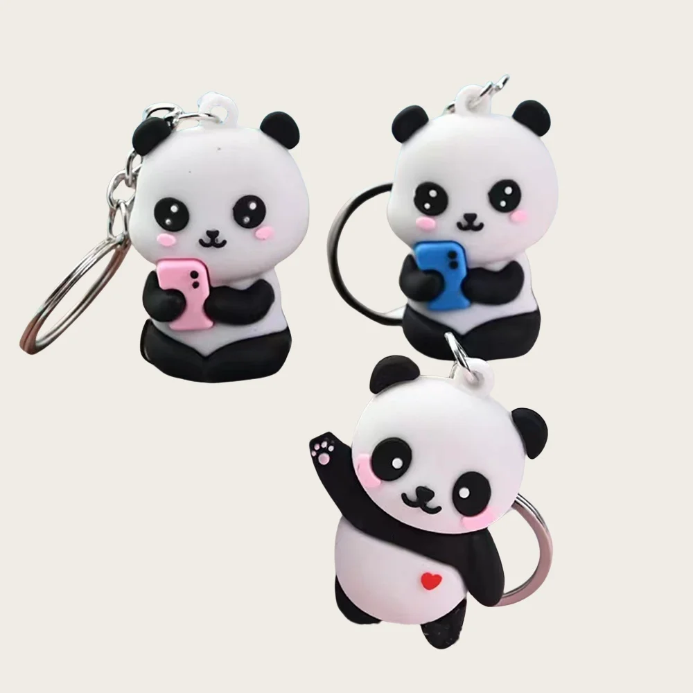 New Cute Cartoon Couple Panda Keychain Pendant Car Bag Key Chains for Women Jewelry Gift