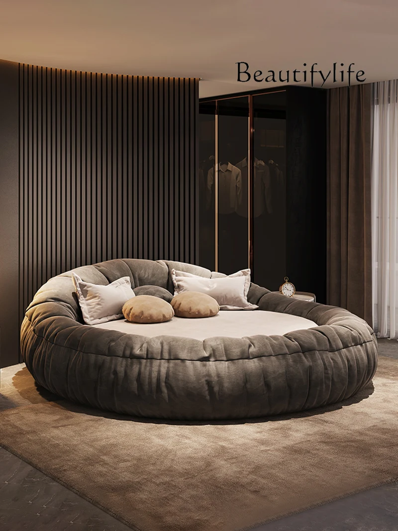 

Modern simple round bed Italian minimalist master bedroom technology cloth bed light luxury fabric double bed