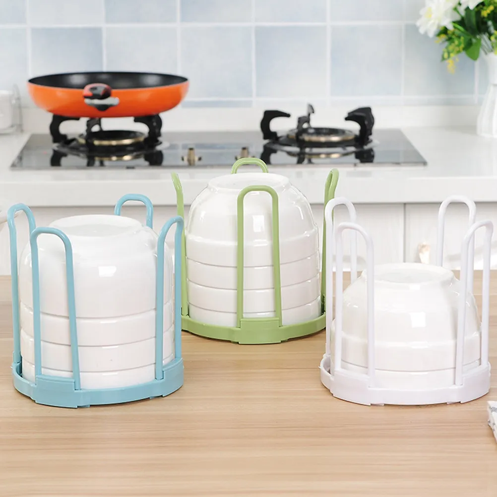 Bowl Rack Organizer Plastic Dish Drying Holder Non Slip Drainer Stack for 5 Plus Bowls Space Saving Blue