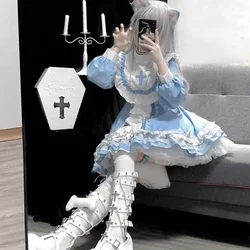 MAGOGO Original Black Gothic Sisters Lolita Blue White Maid Dress Cute Daily Cosplay Little Nurse OP Mini Dress Summer Vestidos