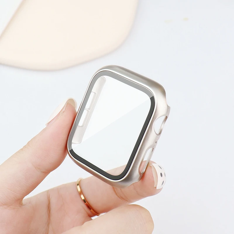Abdeckung für Apple Watch Serie 9 se 8 7 6 5 3 Displays chutz folie aus gehärtetem Glas iwatch Gehäuse 45/41mm 44mm 40mm 42mm 38mm Zubehör