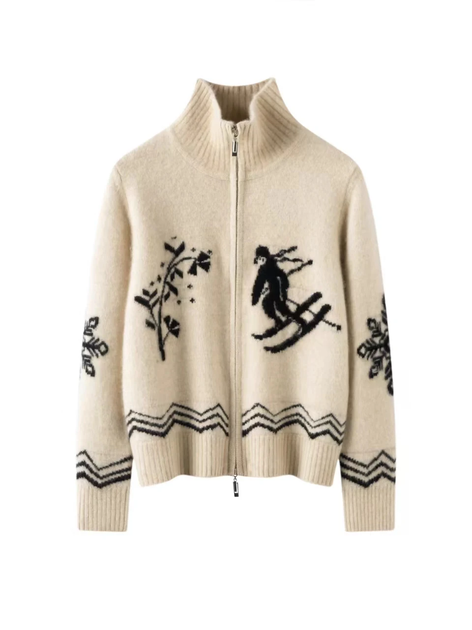 

Autumn Winter Pure Cashmere Sweater Women Turtleneck Jacquard Cardigan 100% Cashmere Knitwear Coat Chic Soft Warm Clothing Tops