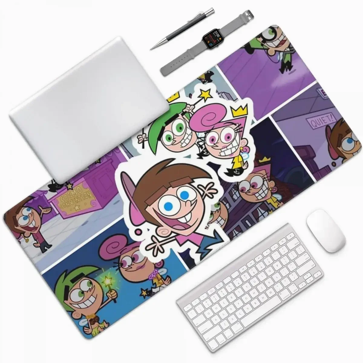 Estilo cômico cosmo, wanda e timmy design grande mouse pad teclado de computador tapete de mouse gamer pc portátil tapete de mesa de escritório