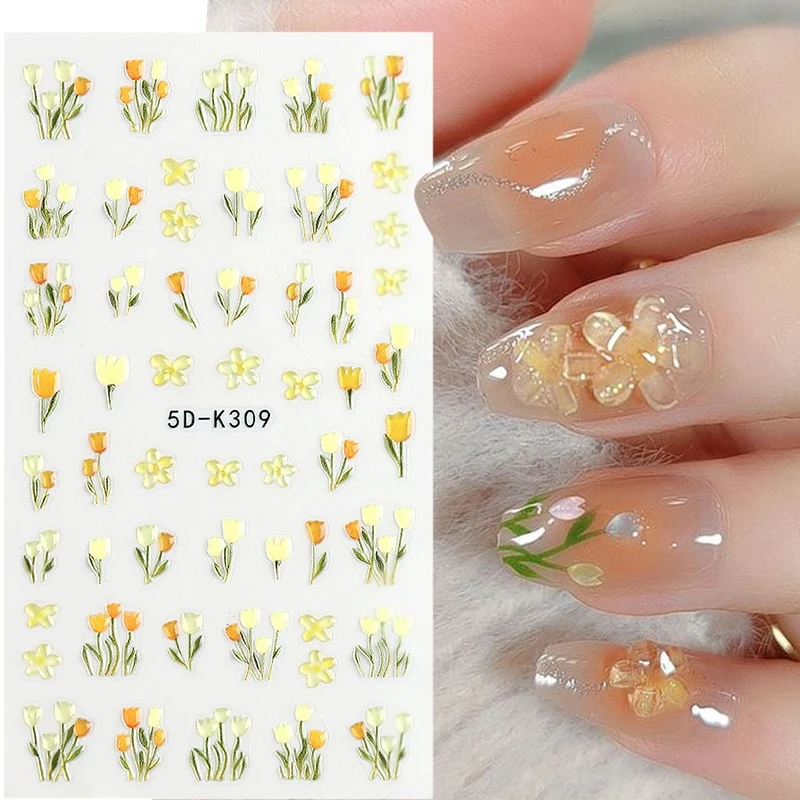 5D Daisy Embossed Nail Stickers Love Heart Flower Lace Elegant Manicure Engraved Transfer Slider Summer Nail Accessories Decals