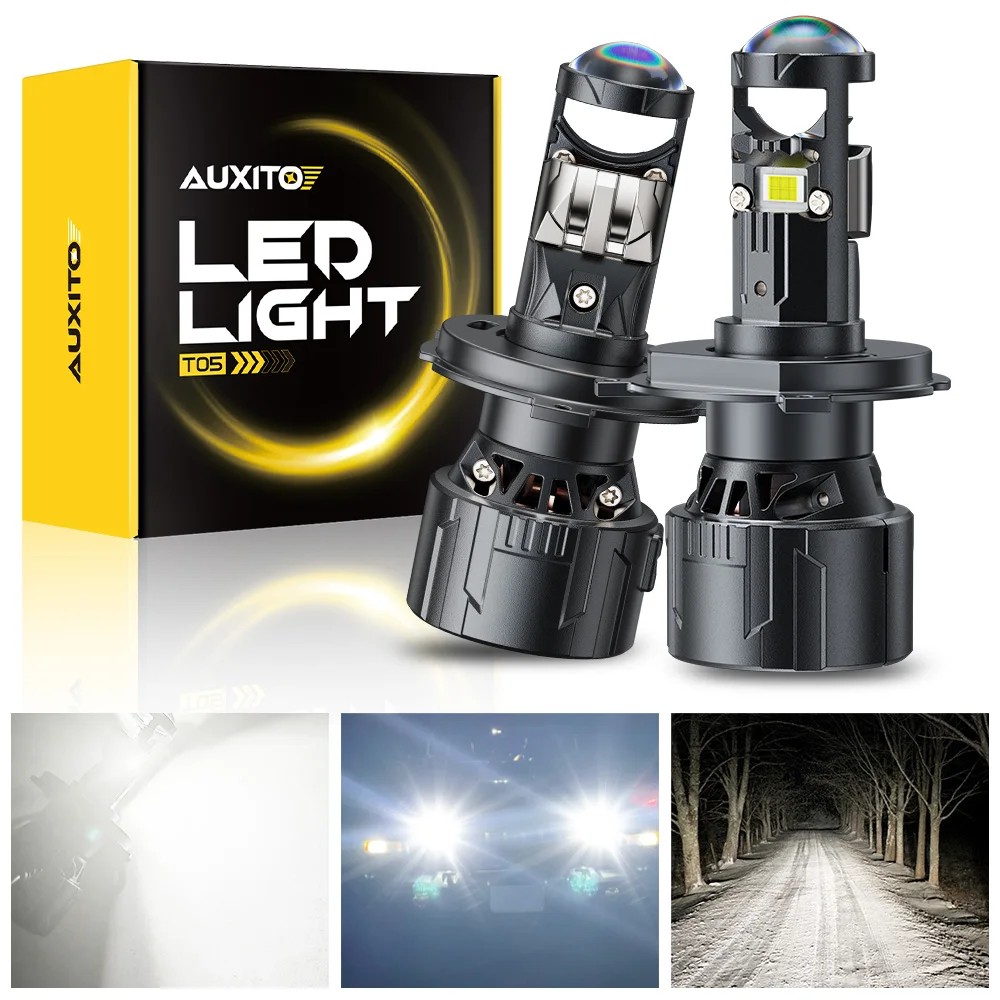 AUXITO 2Pcs 25000LM H4 LED Headlight Bulbs With HD Spotlight Lens 9003 HB2 LED High Low Beam For Left Right Hand Drive White 12V